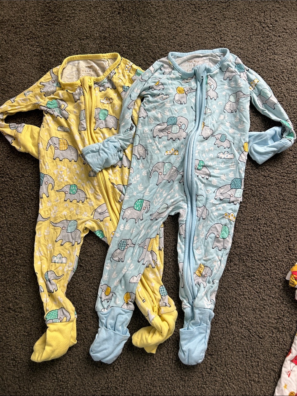 LITTLE SLEEPIES One-Piece Footed Zipper Sleepers - Yellow & Light Blue Elephant